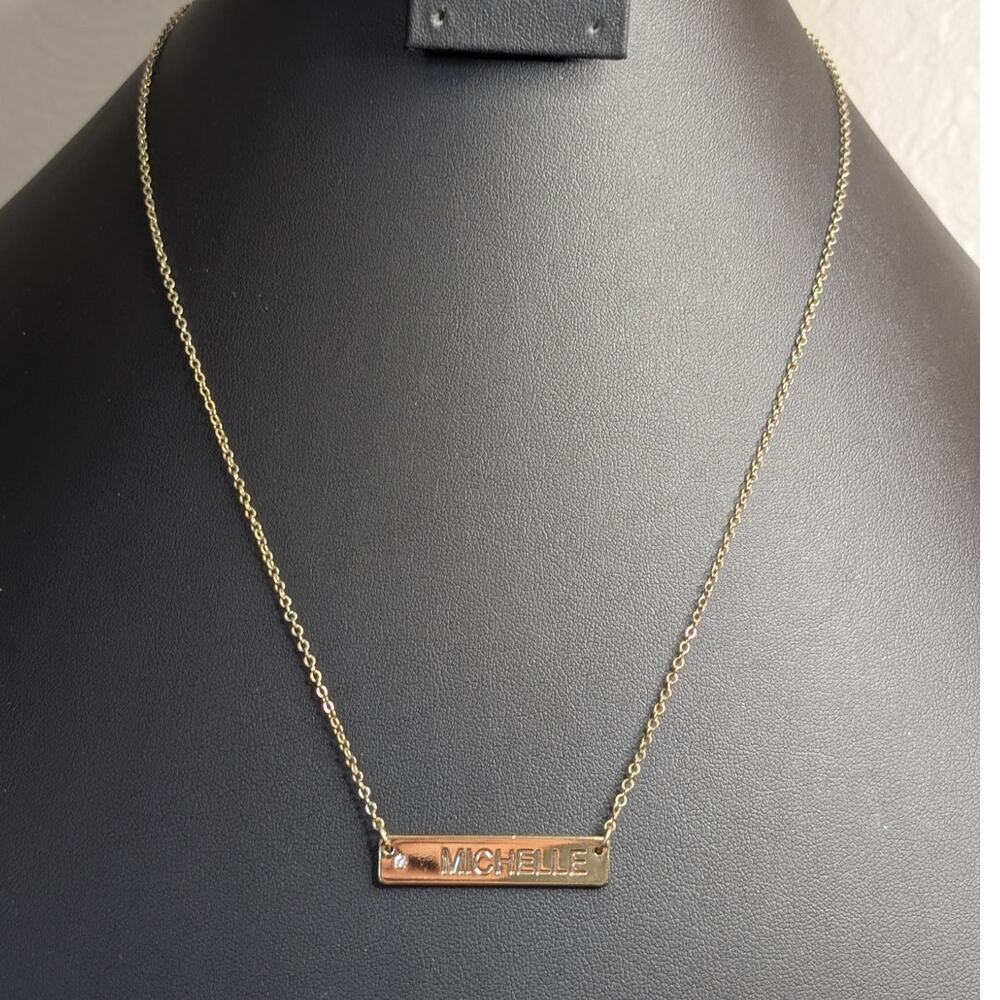 Gold Tone 'Michelle' Bar Crystal Pendant 18-20" Necklace